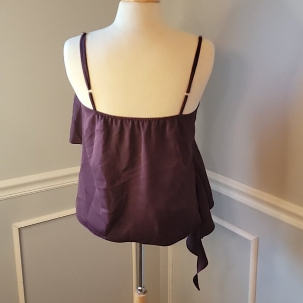 SAKS FIFTH AVENUE Plum Cascading Trailing Ruffle Party Date Night Glam Cami M - Picture 3 of 10